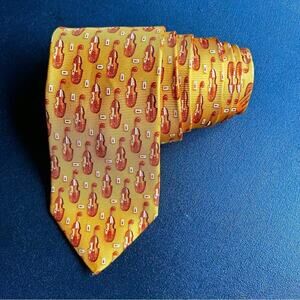 Ermenegildo Zegna 100% Silk Tie, Made in Italy, Gold with Violin Pattern